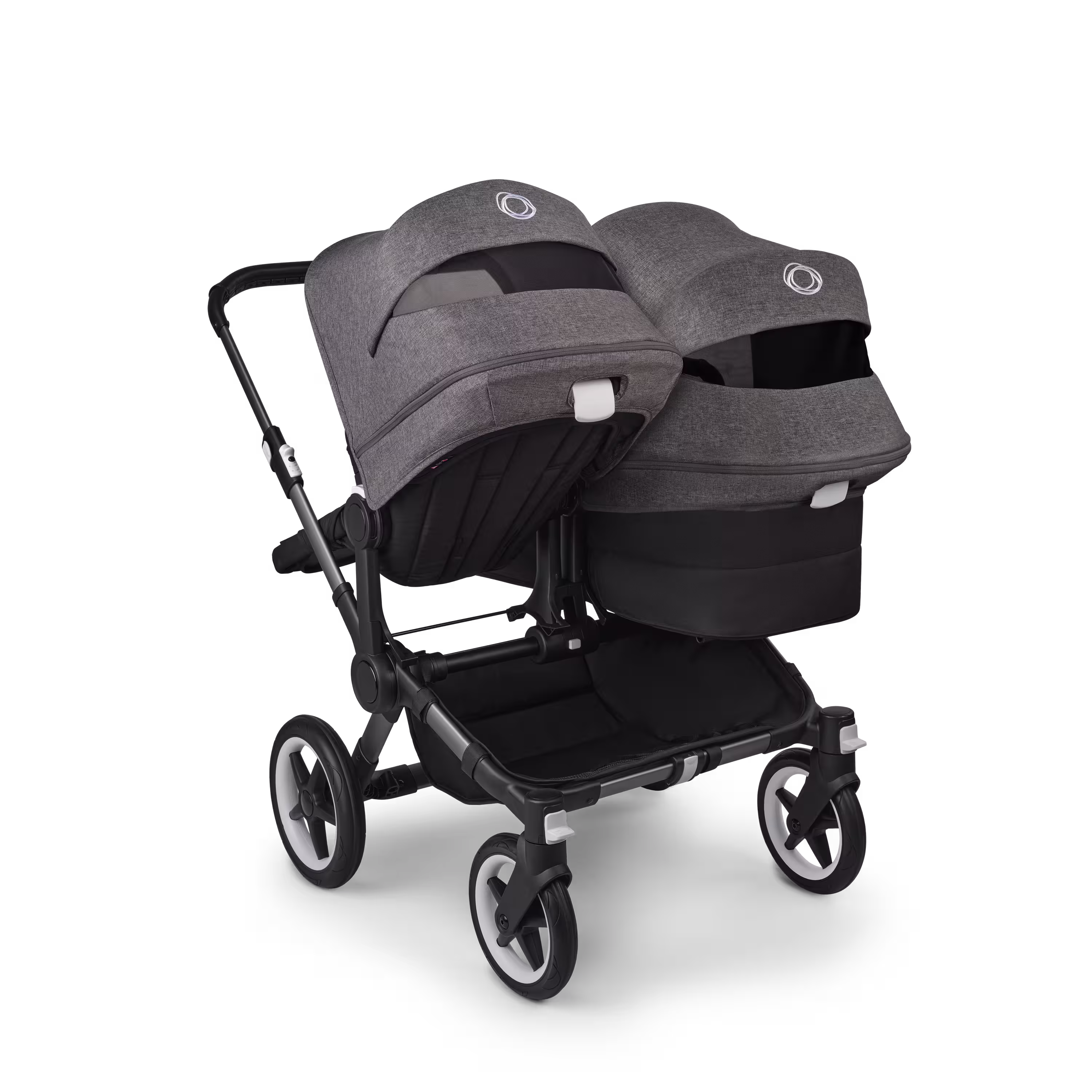 Bugaboo Donkey 5 Duo double stroller graphite base, midnight black fabrics, grey mélange sun canopy - Main Modal Image Slide 4 of 11