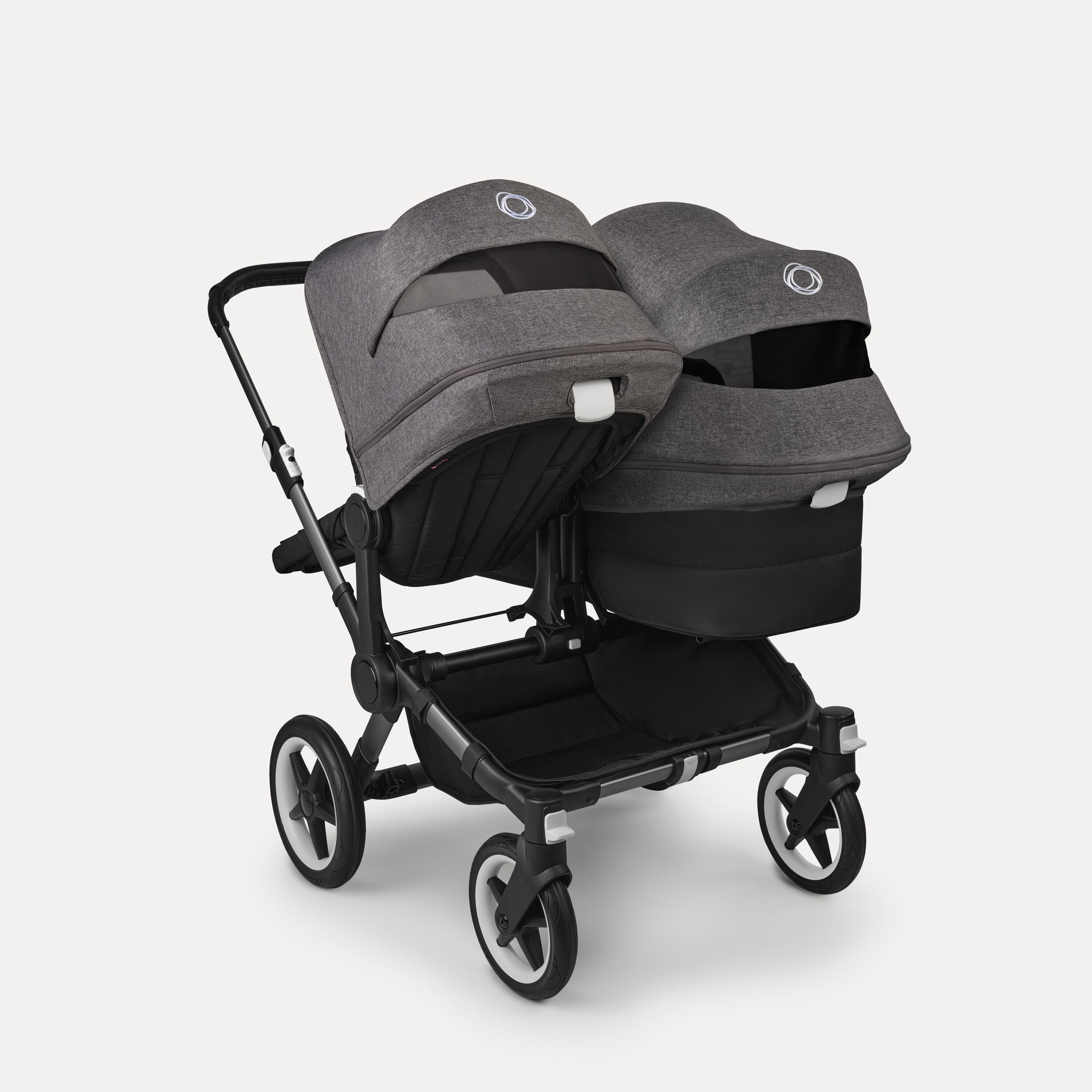 Bugaboo Donkey 5 Duo double stroller graphite base, midnight black fabrics, grey mélange sun canopy - Main Modal Image Slide 4 of 11