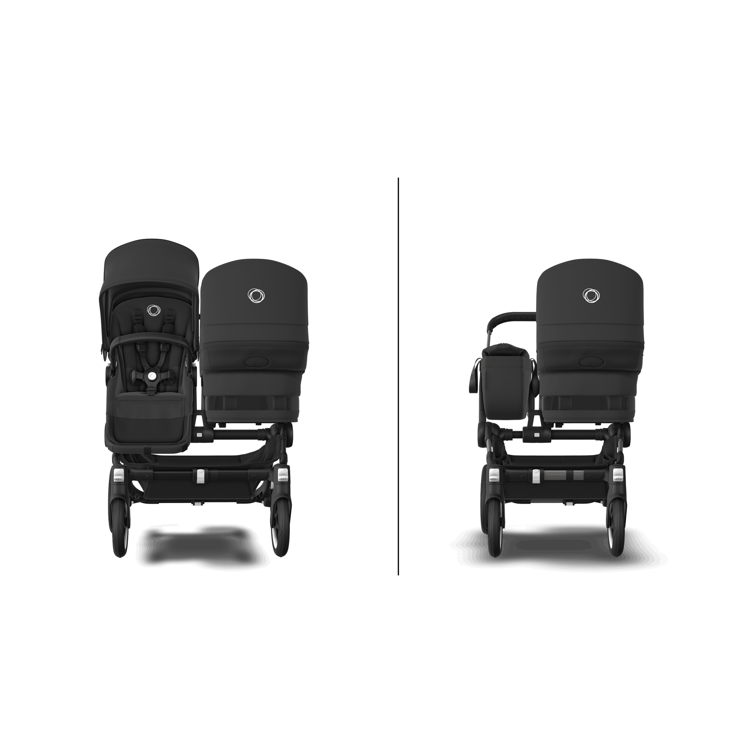 Bugaboo Donkey 5 twin stroller black base, midnight black fabrics, midnight black sun canopy - Thumbnail Slide 8 of 12