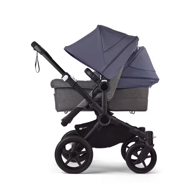 Bugaboo Donkey 5 Duo double stroller black base, grey mélange fabrics, stormy blue sun canopy - Main Image Slide 2 of 11