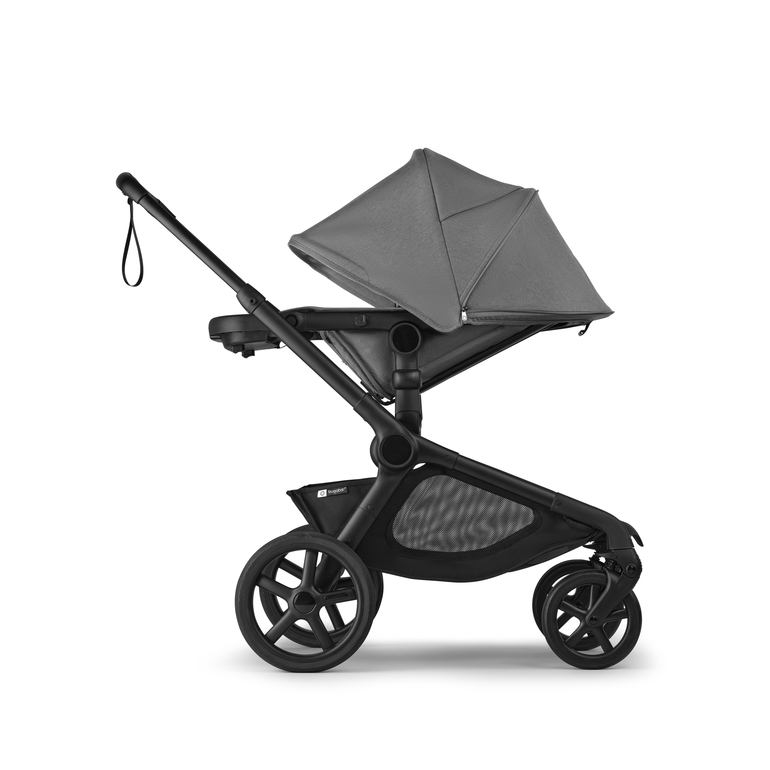 Bugaboo Kangaroo seat-only stroller black base, moon grey fabrics, moon grey sun canopy - Thumbnail Slide 3 of 11