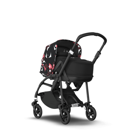 Bugaboo Bee 6 bassinet and seat stroller black base, black fabrics, animal explorer pink/ red sun canopy - view 1