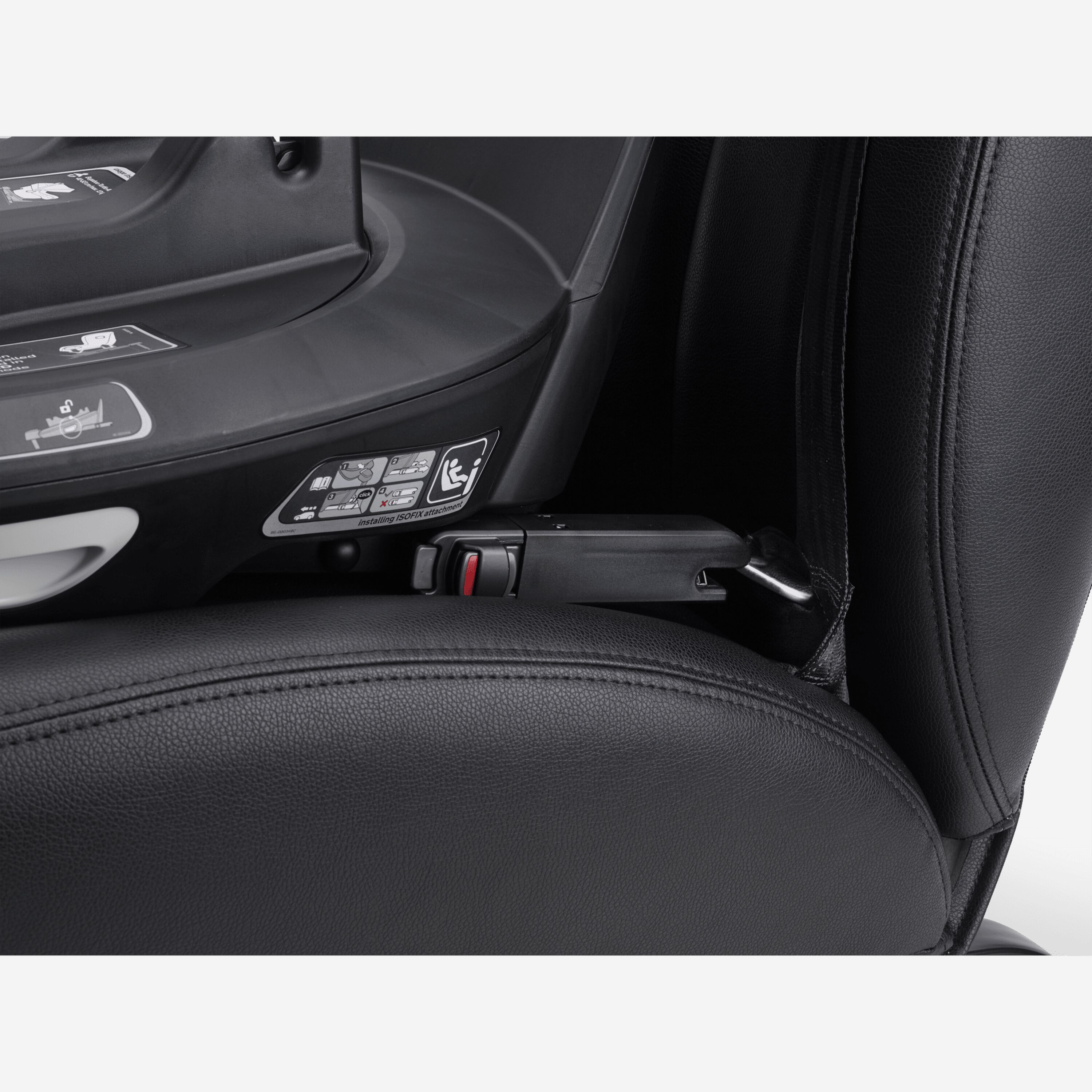 Close up of the ISOFIX connector between the Bugaboo 360 Base by Nuna and car. The indicator is red to signal incorrect installation. - Main Modal Image Slide 4 of 8