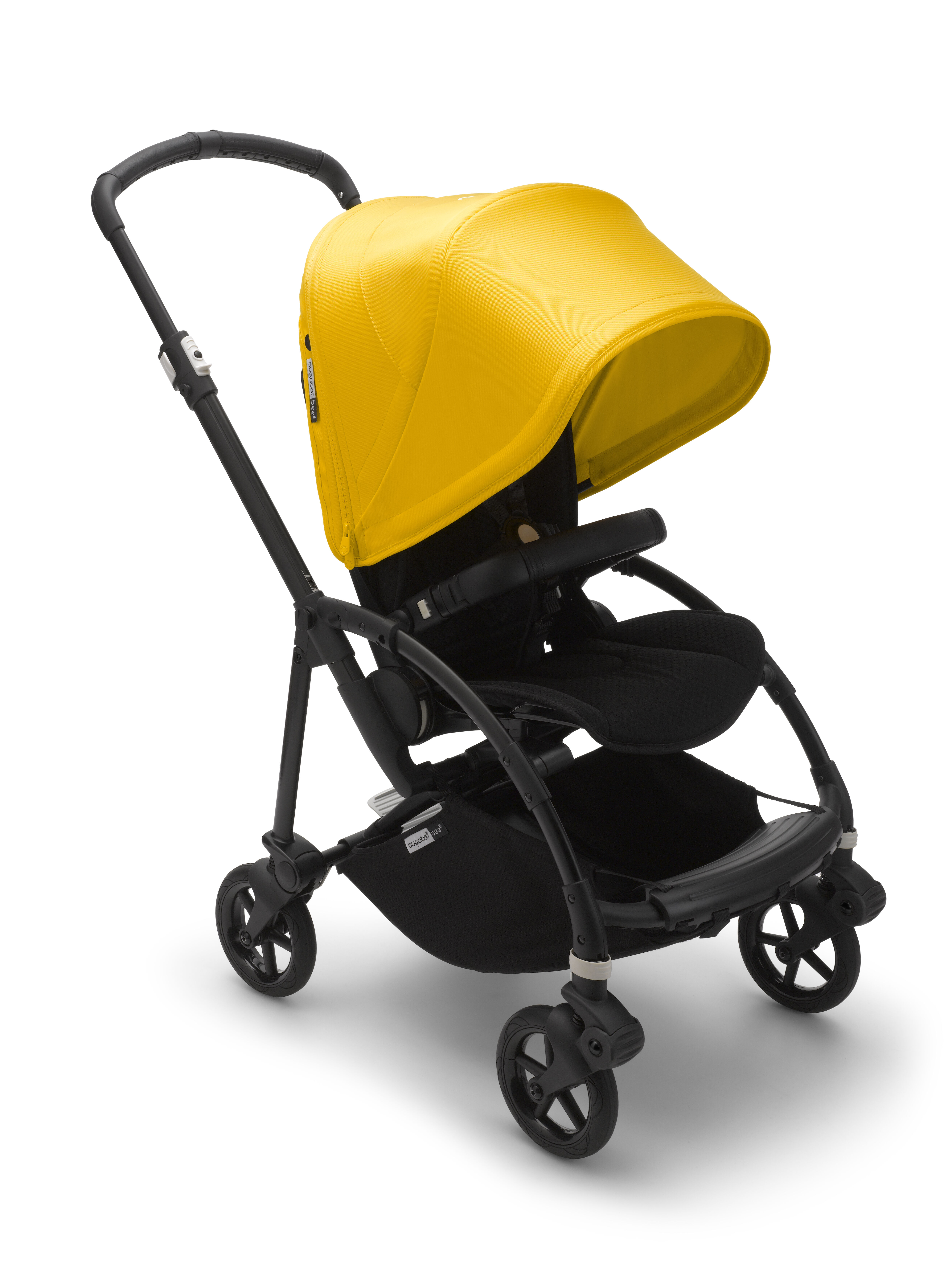 Bugaboo Bee 6 seat stroller lemon yellow sun canopy, black fabrics