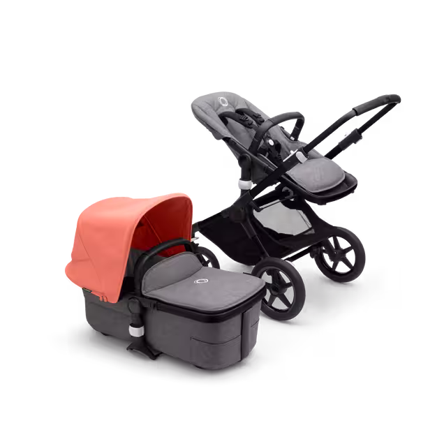 Bugaboo Fox 3 bassinet and seat stroller with black frame, grey melange fabrics, and red sun canopy. - Main Image Slide 6 of 7