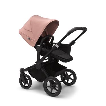 Refurbished Bugaboo Donkey 5 Mono bassinet and seat stroller black base, midnight black fabrics, morning pink sun canopy - view 2