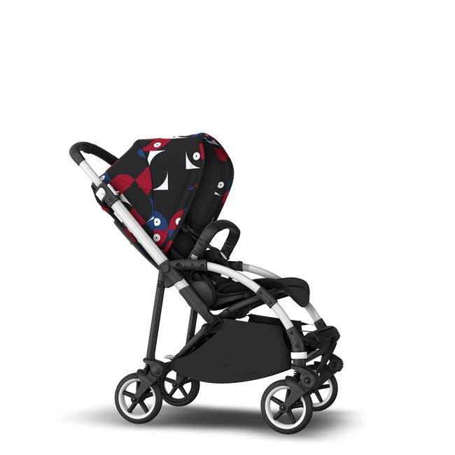 Bugaboo Bee 6 seat stroller aluminium base, black fabrics, animal explorer red/blue sun canopy