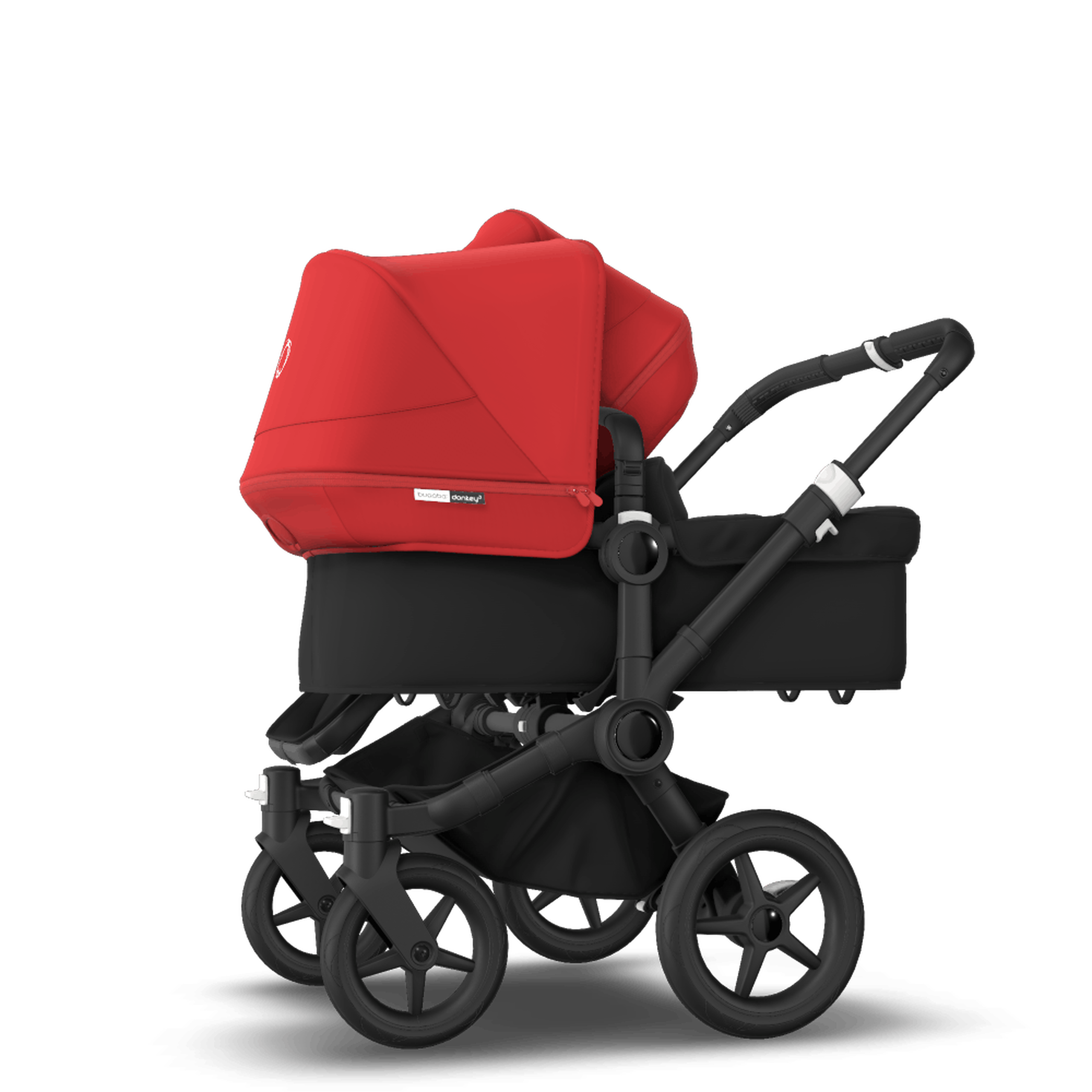 Bugaboo Donkey 3 Duo seat and bassinet stroller red sun canopy, black fabrics, black base - Thumbnail Slide 2 of 5