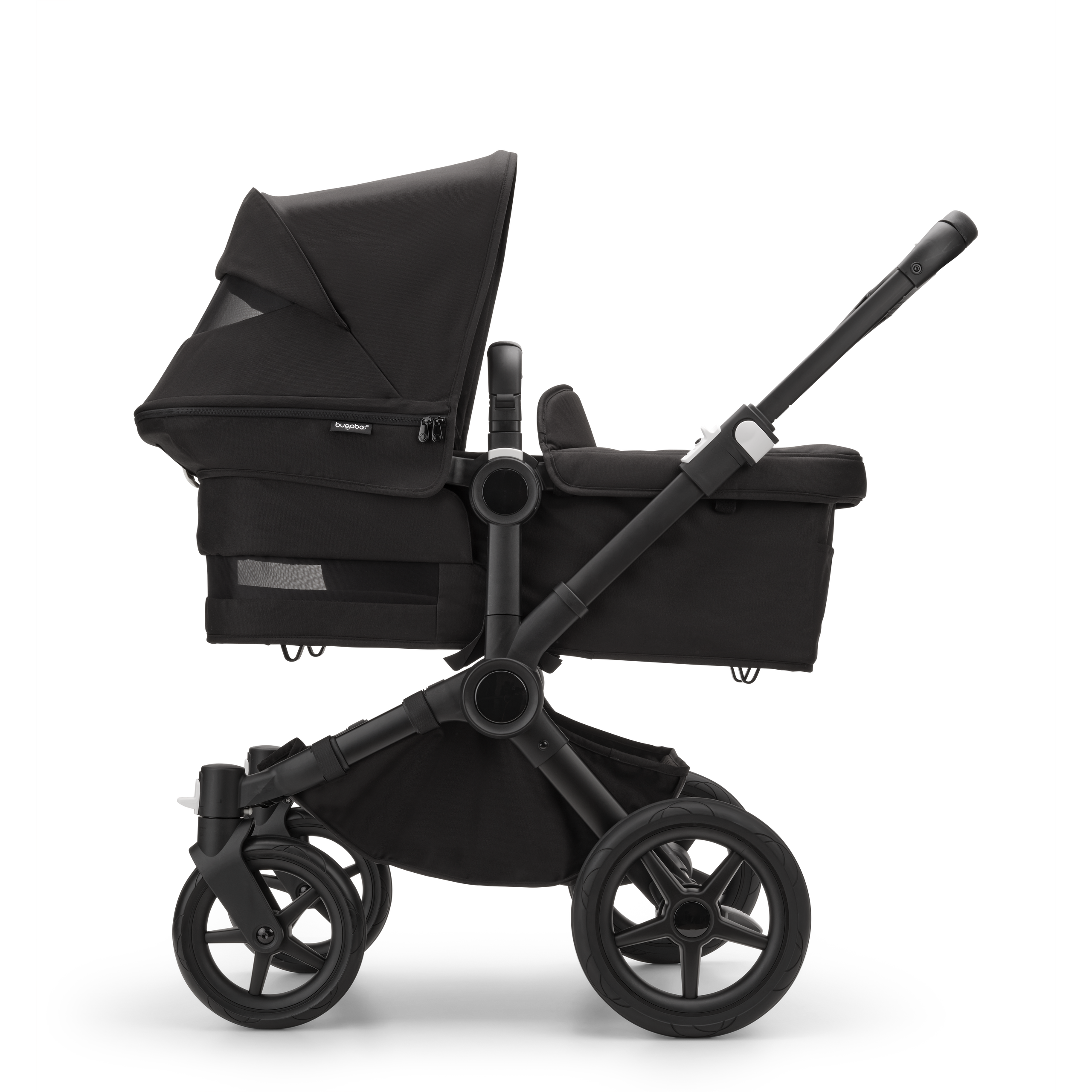 Bugaboo Donkey 5 twin stroller black base, midnight black fabrics, midnight black sun canopy - Thumbnail Slide 7 of 12