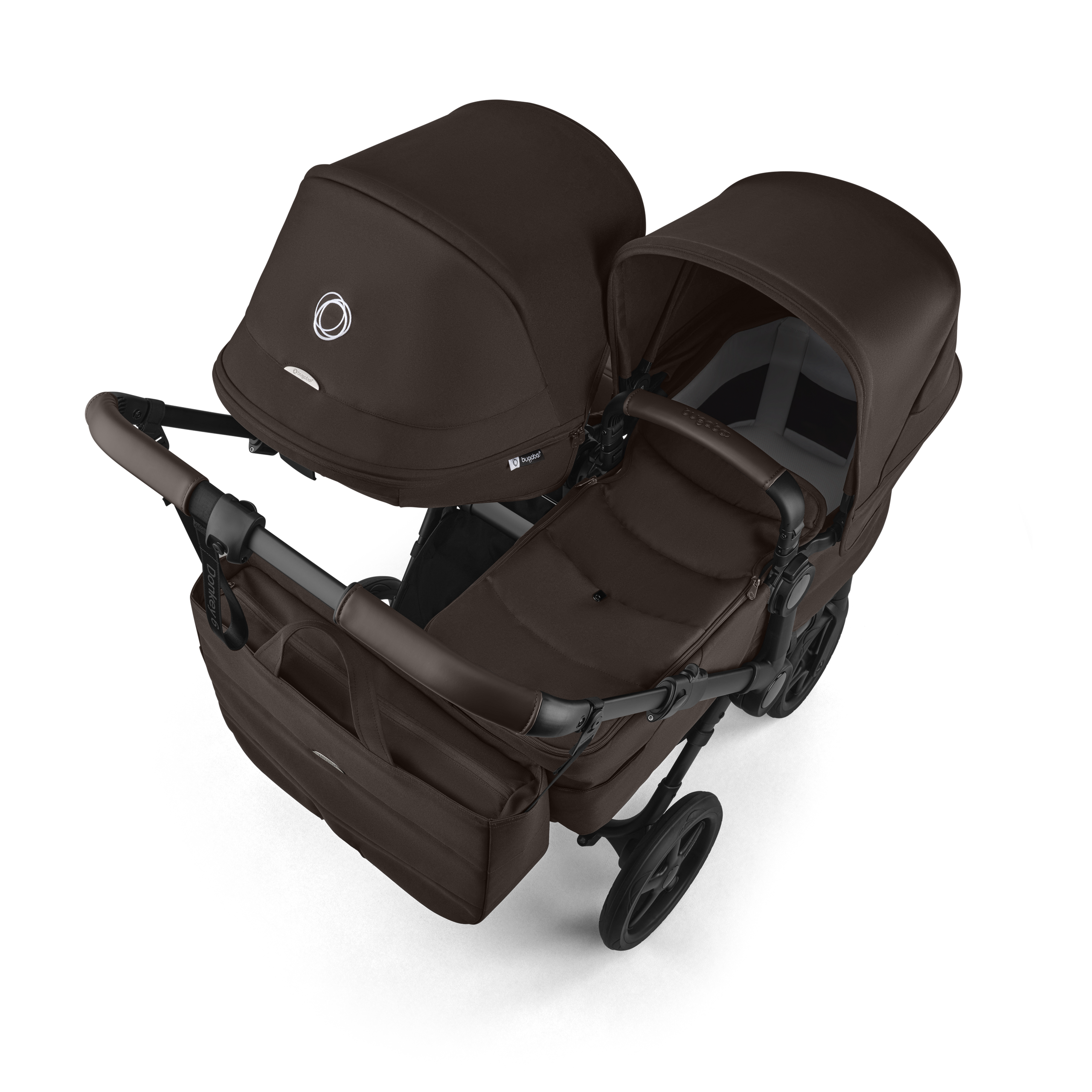 Bugaboo Donkey 6 double pushchair black base, cocoa brown fabrics, cocoa brown sun canopy - Thumbnail Slide 4 of 10