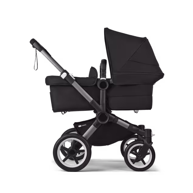 Bugaboo Donkey 5 twin stroller graphite base, midnight black fabrics, midnight black sun canopy - Main Image Slide 2 of 12