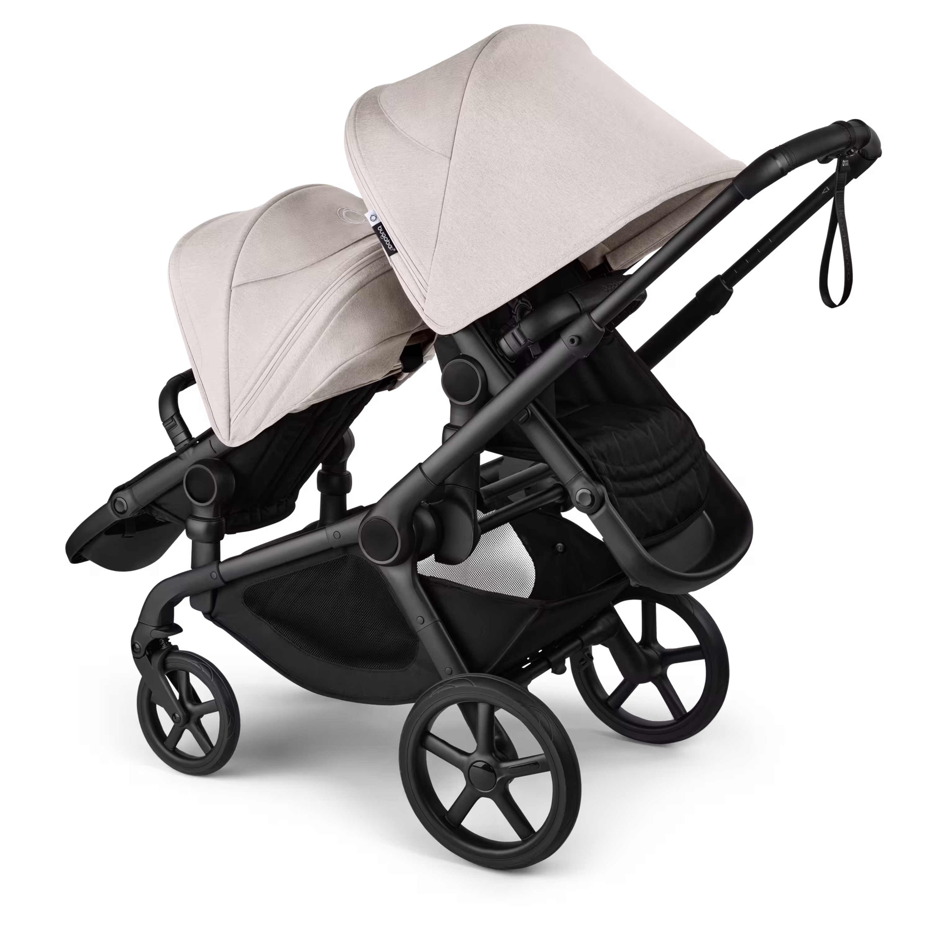 Bugaboo Kangaroo tandem stroller black base, midnight black fabrics, misty white sun canopy - Main Modal Image Slide 5 of 18