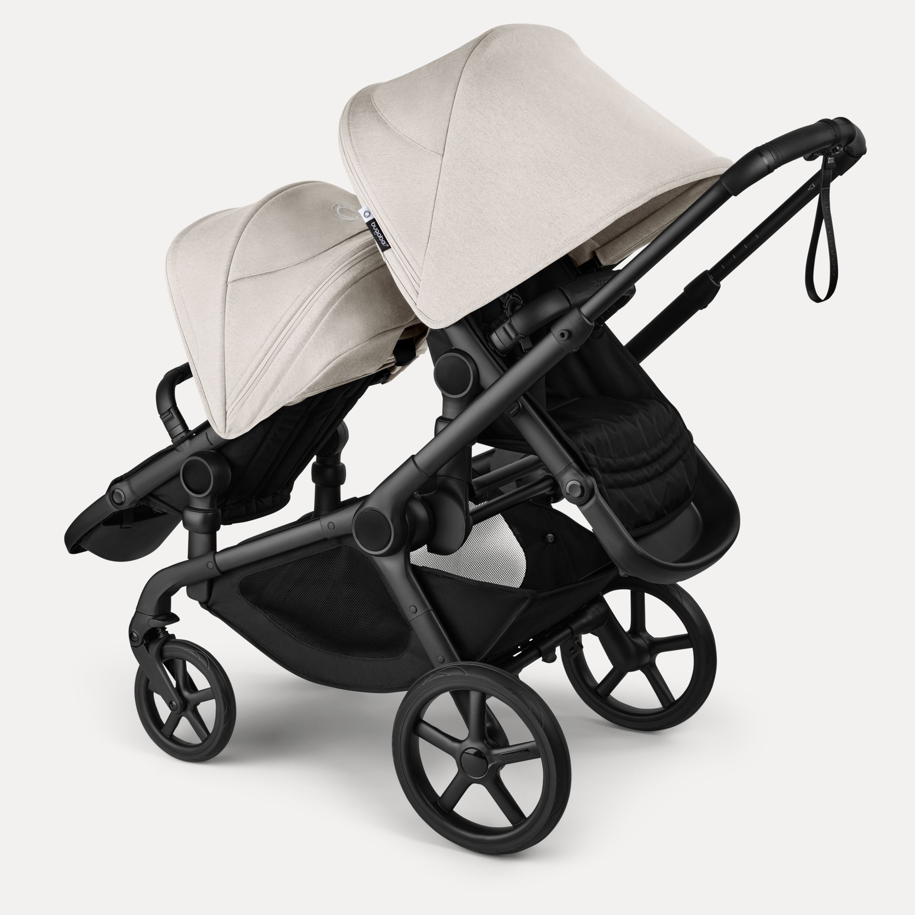 Bugaboo Kangaroo tandem stroller black base, midnight black fabrics, misty white sun canopy - Main Modal Image Slide 5 of 18