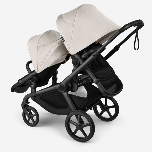 Bugaboo Kangaroo tandem stroller black base, midnight black fabrics, misty white sun canopy - Main Image Slide 5 of 18