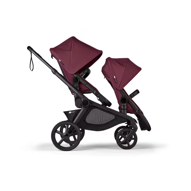 Bugaboo Kangaroo Double bassinet and seat pram black base, dark cherry red fabrics, dark cherry red sun canopy - Main Image Slide 1 of 18