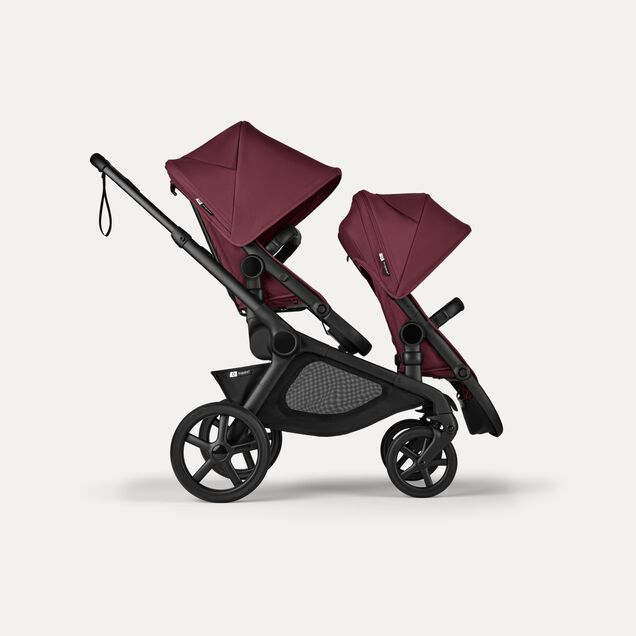 Bugaboo Kangaroo Double bassinet and seat pram black base, dark cherry red fabrics, dark cherry red sun canopy - Main Image Slide 1 of 18