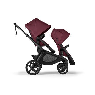 Bugaboo Kangaroo Double bassinet and seat pram black base, dark cherry red fabrics, dark cherry red sun canopy