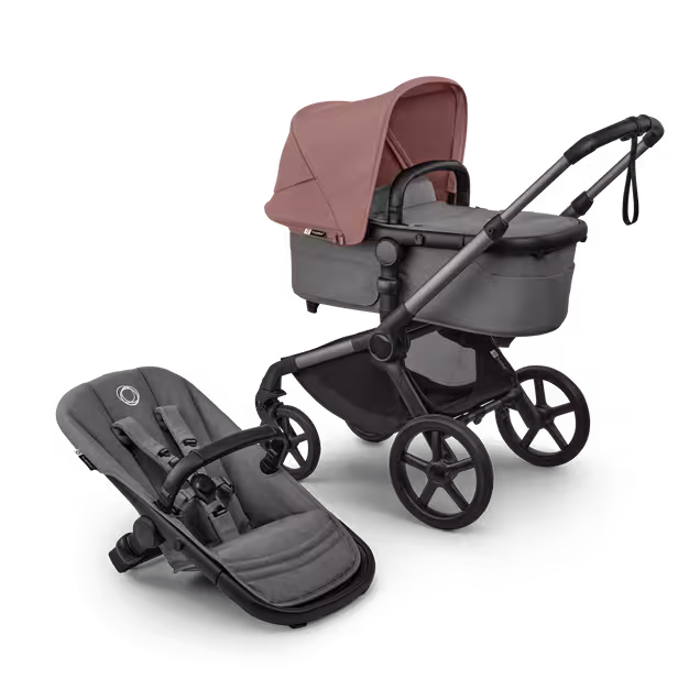 Bugaboo Fox 5 Renew 2-in-1 stroller graphite base, moon grey fabrics, dusty pink sun canopy - Main Image Slide 1 of 12