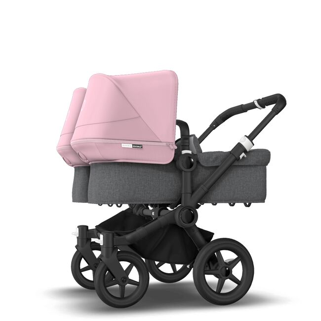 Bugaboo Donkey 3 Twin seat and carrycot pushchair soft pink sun canopy, grey melange fabrics, black base - Main Image Slide 2 of 9