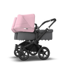 Bugaboo Donkey 3 Twin seat and carrycot pushchair soft pink sun canopy, grey melange fabrics, black base - Thumbnail Slide 2 of 9