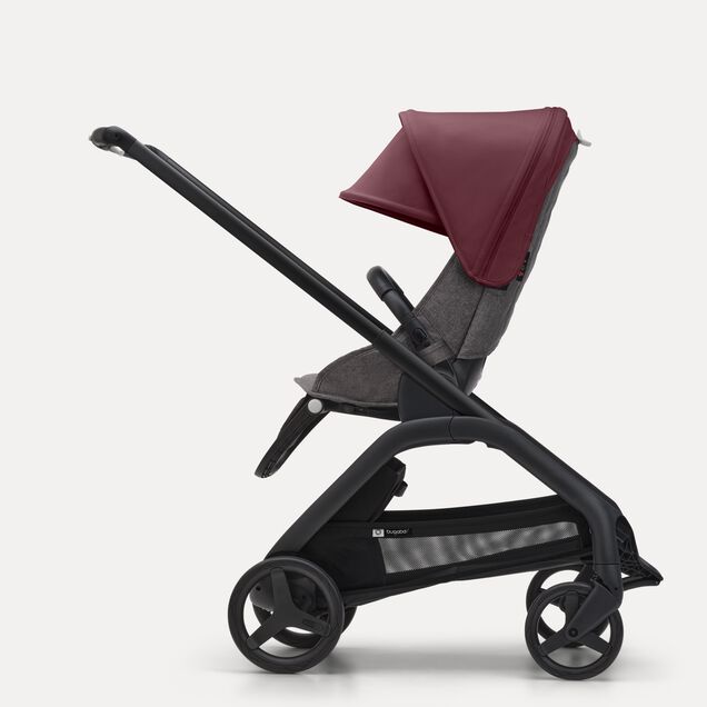 Bugaboo Dragonfly seat stroller black base, grey melange fabrics, dark cherry red sun canopy - Main Image Slide 2 of 16