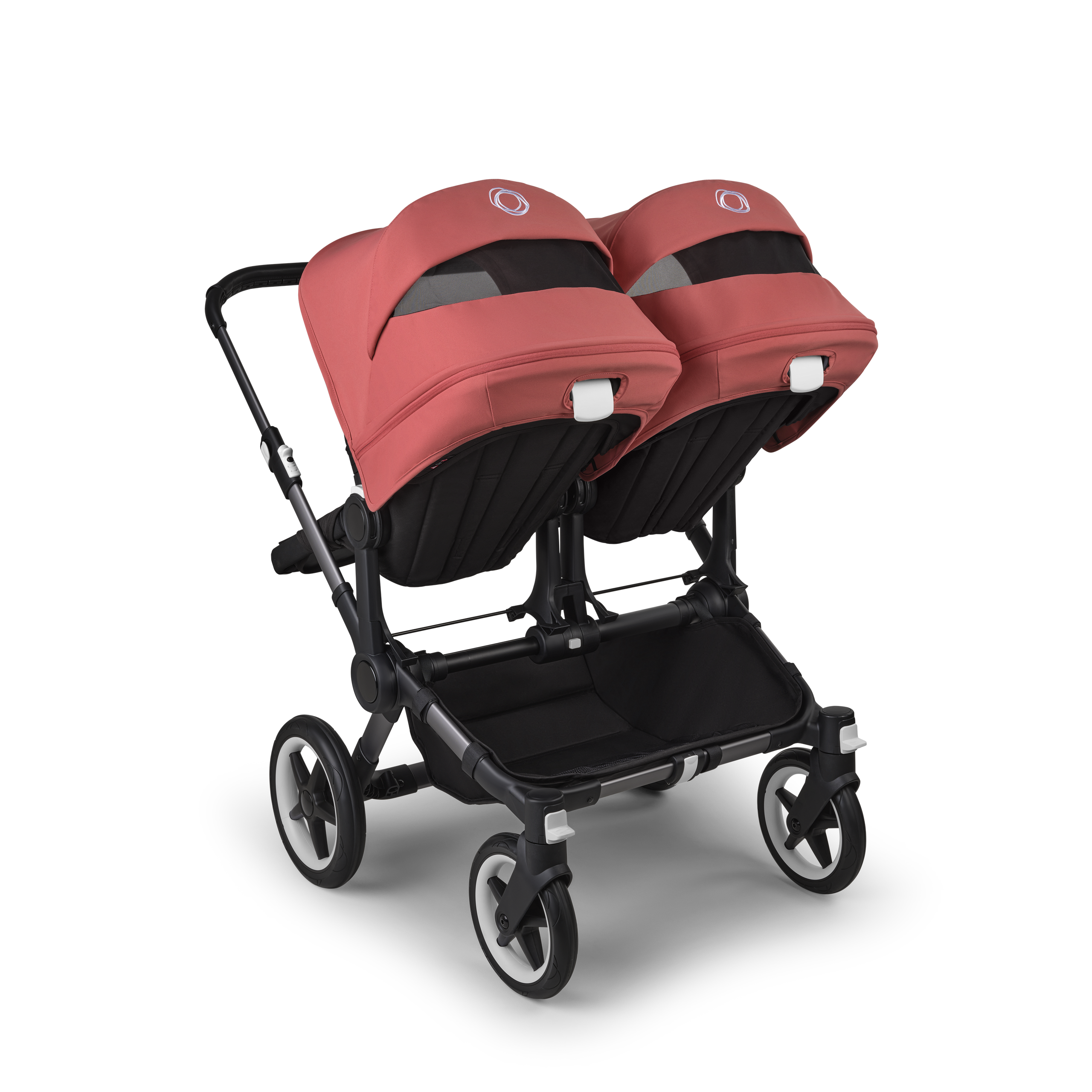 Bugaboo Donkey 5 twin stroller graphite base, midnight black fabrics, sunrise red sun canopy - Thumbnail Slide 4 of 12