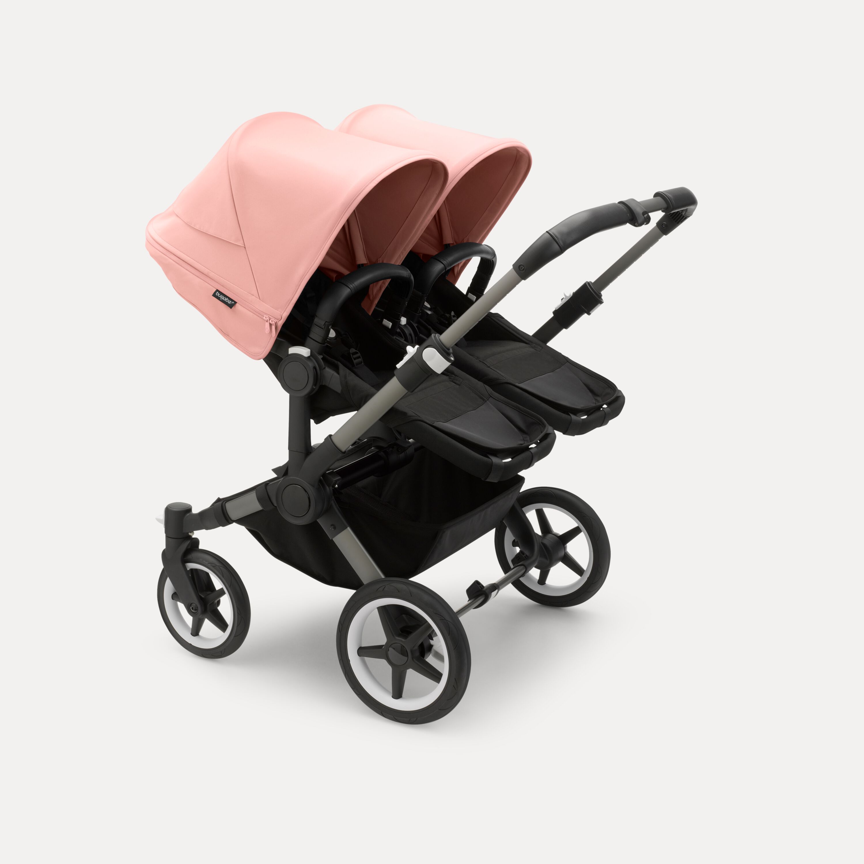 Bugaboo Donkey 5 twin stroller graphite base, midnight black fabrics, morning pink sun canopy - Main Modal Image Slide 2 of 10