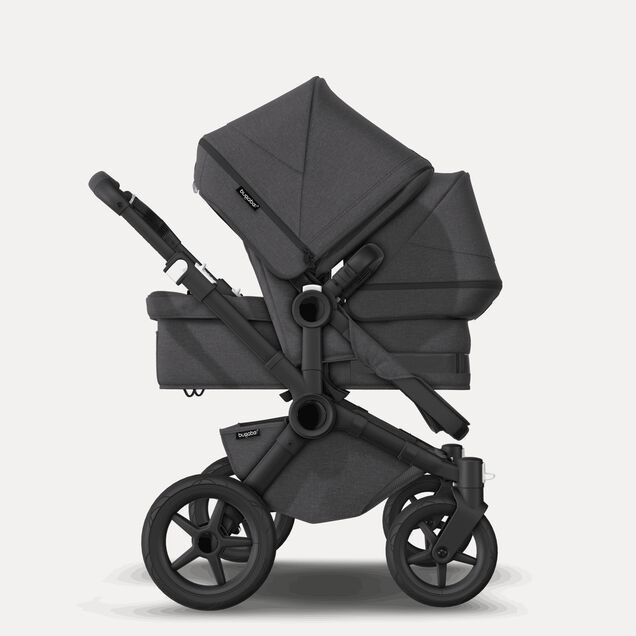 Bugaboo Donkey 5 Duo double stroller black base, mineral washed black fabrics, mineral washed black sun canopy - Main Image Slide 3 van 10