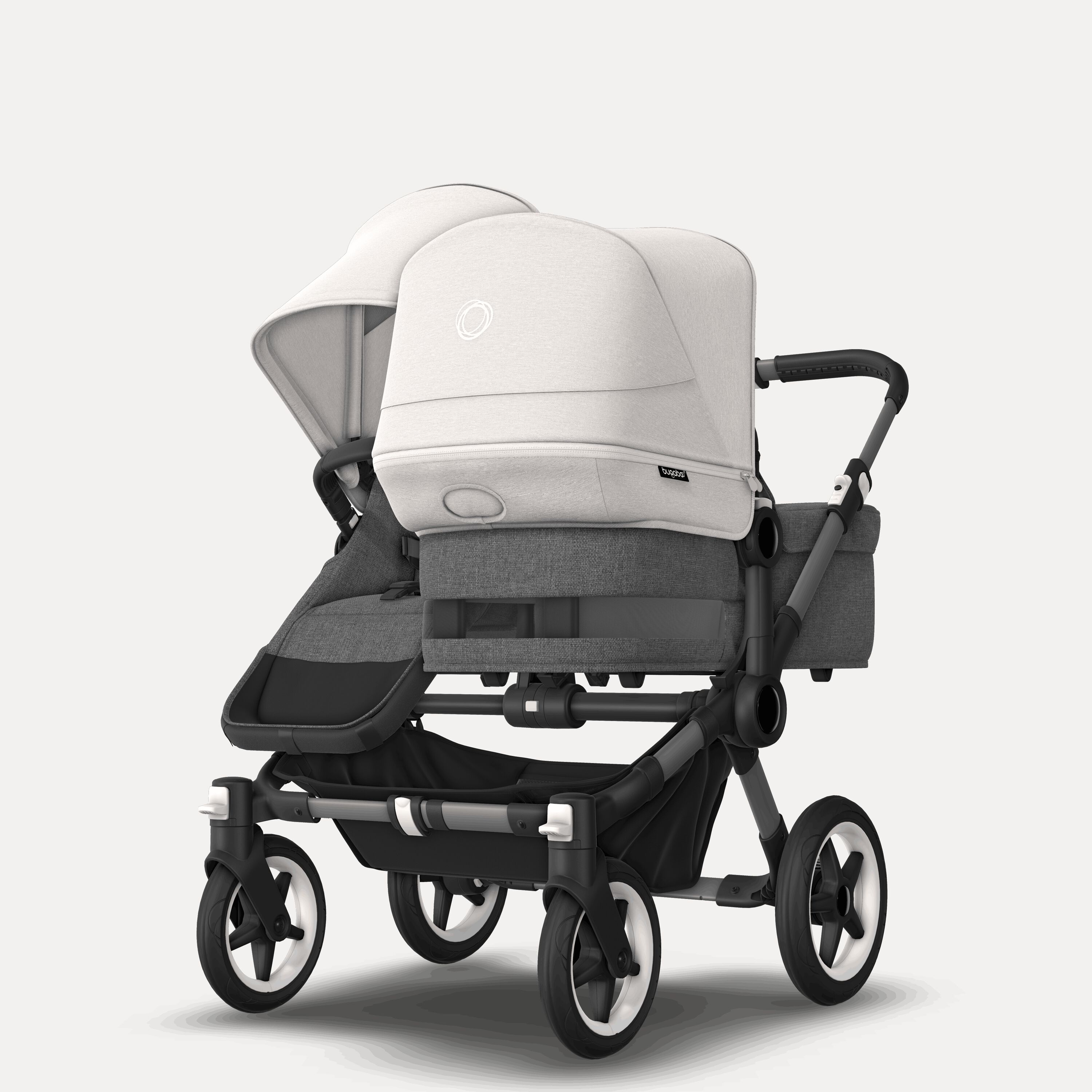 Bugaboo Donkey 5 Duo double stroller graphite base, grey mélange fabrics, misty white sun canopy - Main Modal Image Slide 3 of 11