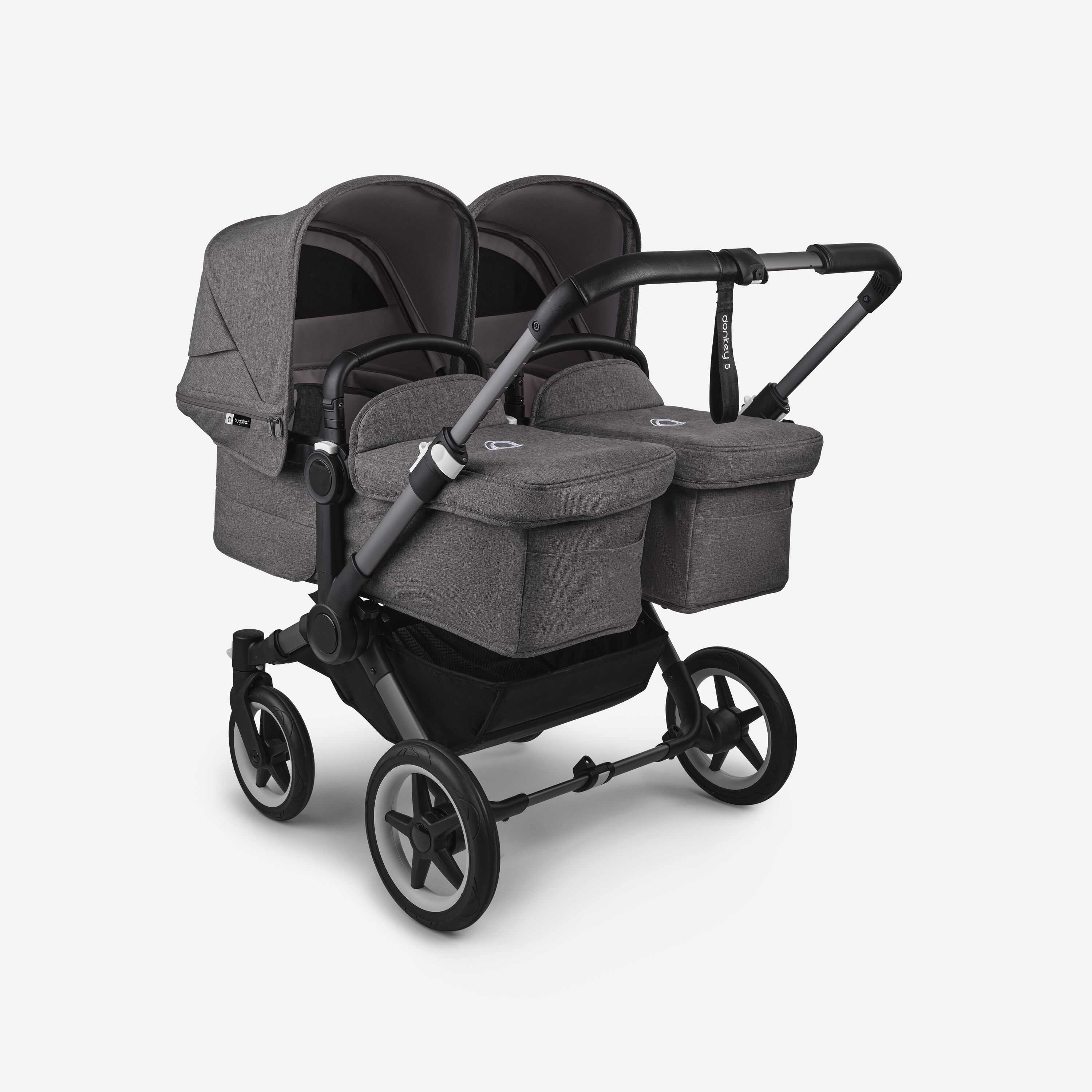Bugaboo Donkey 5 twin stroller graphite base, grey mélange fabrics, grey mélange sun canopy - Main Modal Image Slide 1 of 12