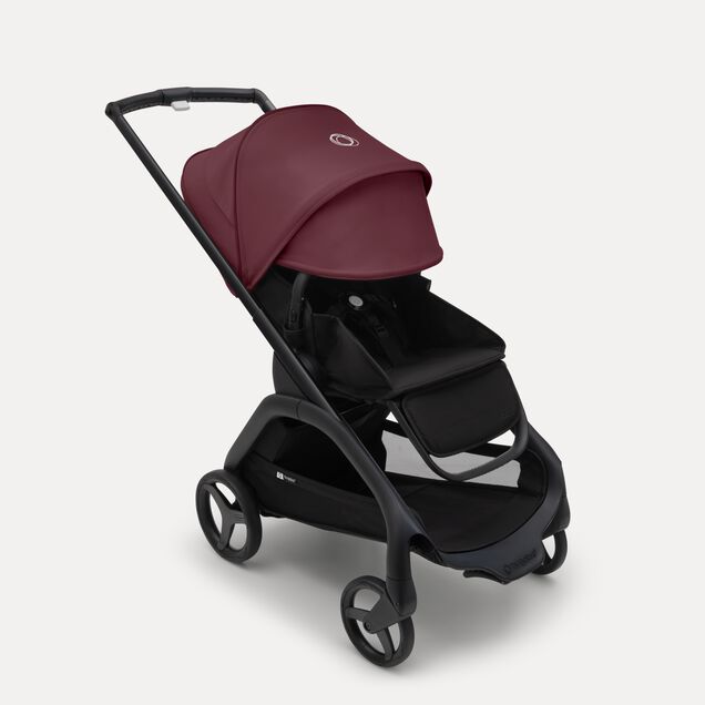 Bugaboo Dragonfly seat stroller black base, midnight black fabrics, dark cherry red sun canopy - Main Image Slide 3 of 16