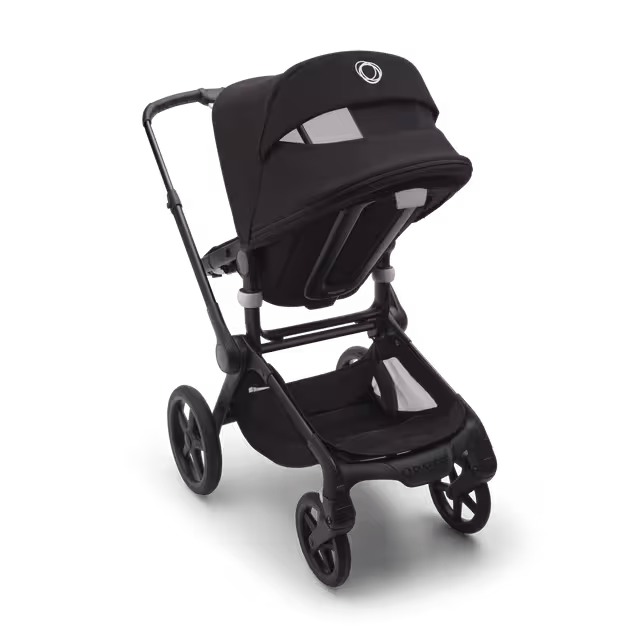 Back view of the Bugaboo Fox 5 stroller, with the sun canopy's peek-a-boo panel visible. - Main Image Slide 6 of 13