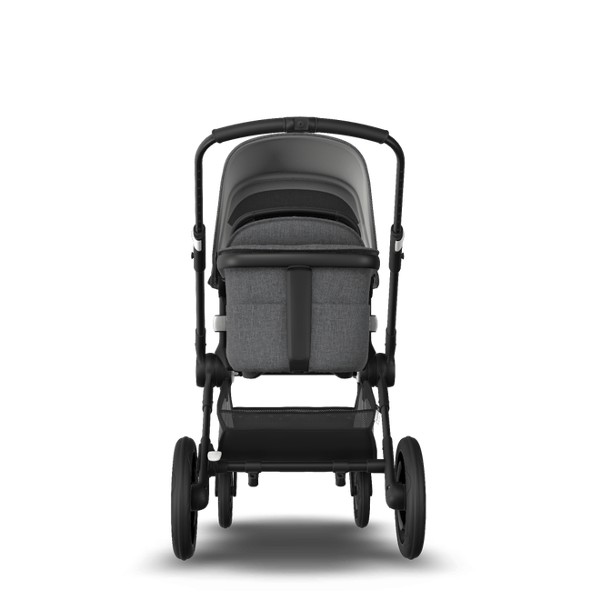 Bugaboo Fox 2 seat and bassinet stroller grey melange sun canopy, grey melange fabrics, black chassis