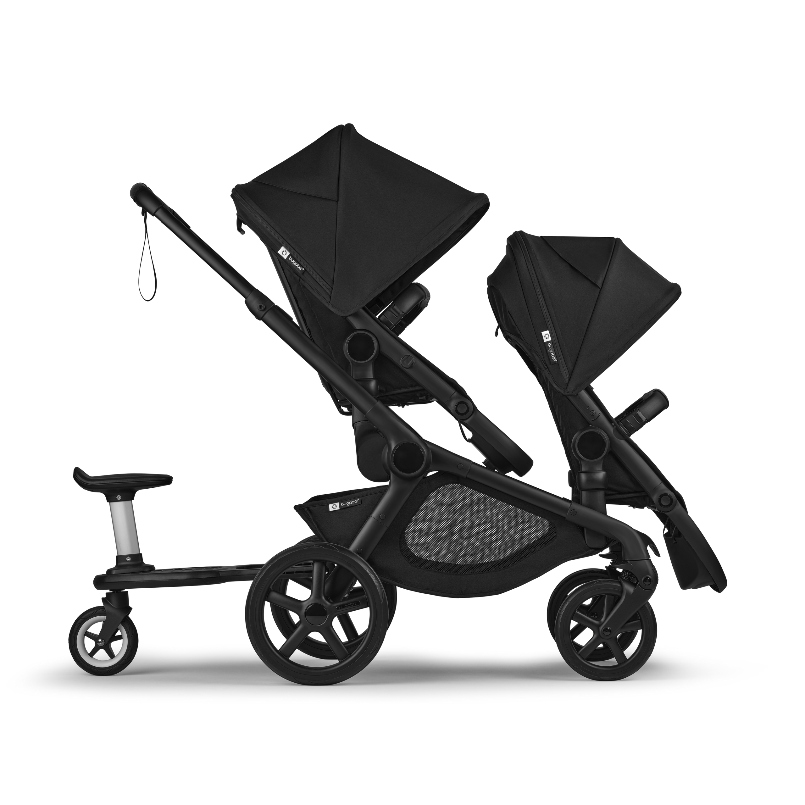 Bugaboo Kangaroo seat-only tandem black base, moon grey fabrics, moon grey sun canopy - Thumbnail Slide 5 of 12