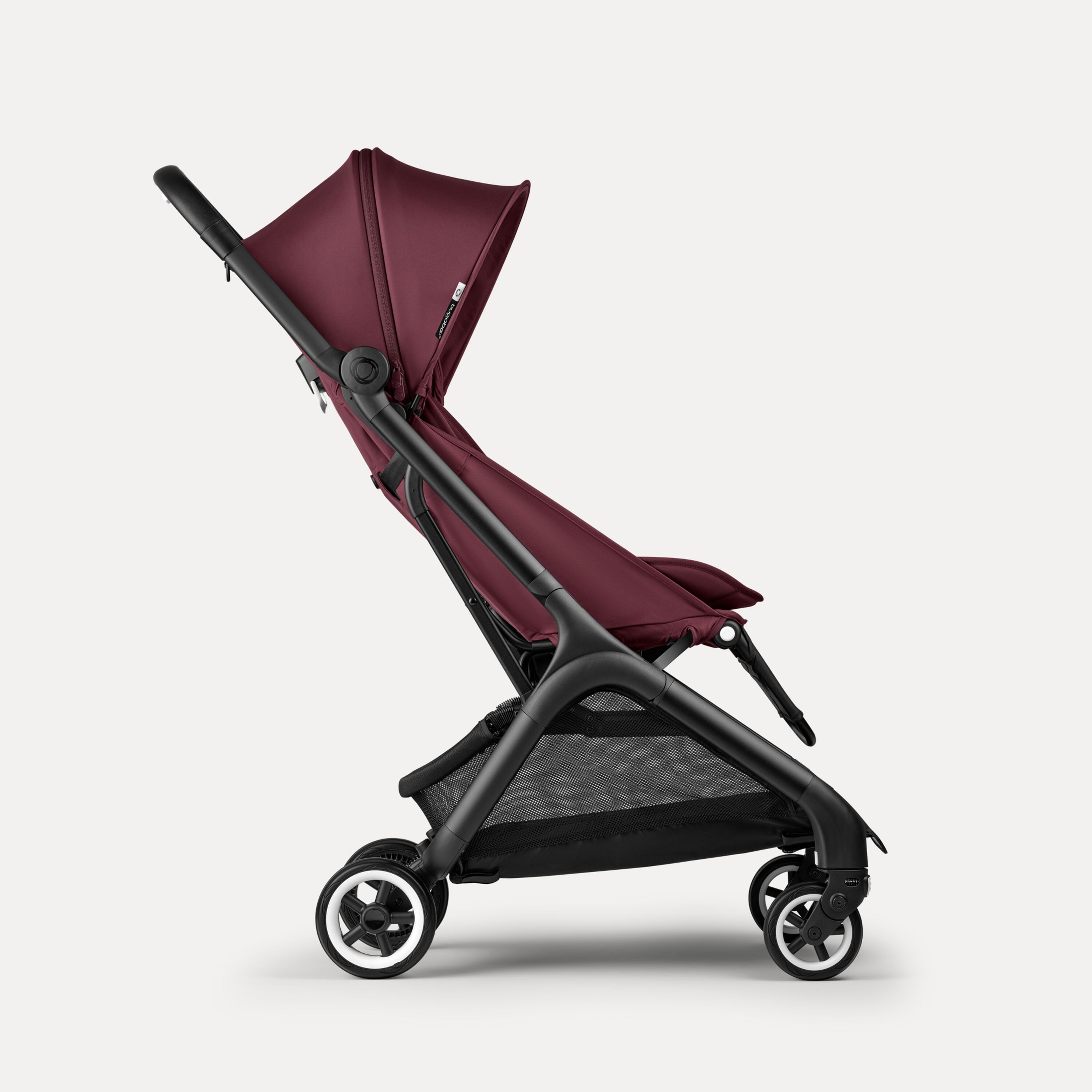 Bugaboo Butterfly travel stroller black base, dark cherry red fabrics, dark cherry red sun canopy - Main Modal Image Slide 2 of 13