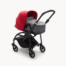 Bugaboo Bee 6 bassinet and seat stroller red sun canopy, grey mélange fabrics, black base