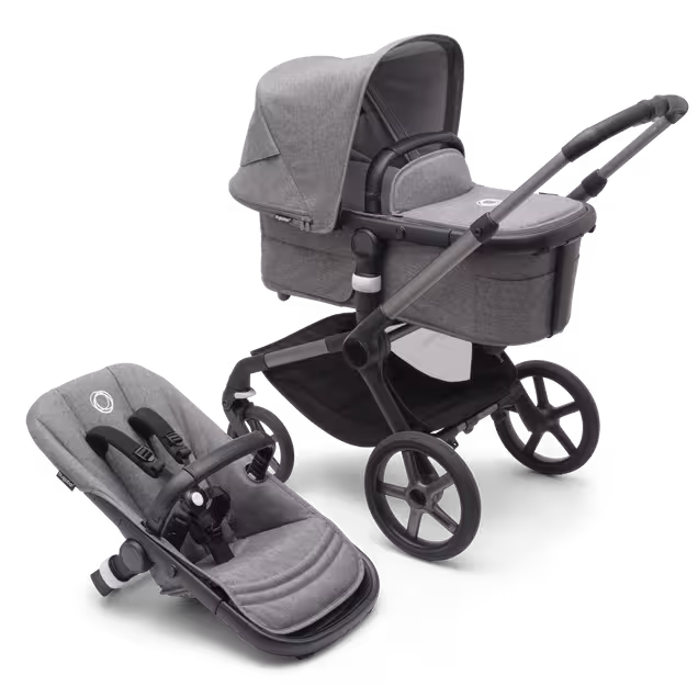 Bugaboo Fox 5 bassinet and seat pram with graphite chassis, grey melange fabrics and grey melange sun canopy. - Main Image Slide 1 of 12