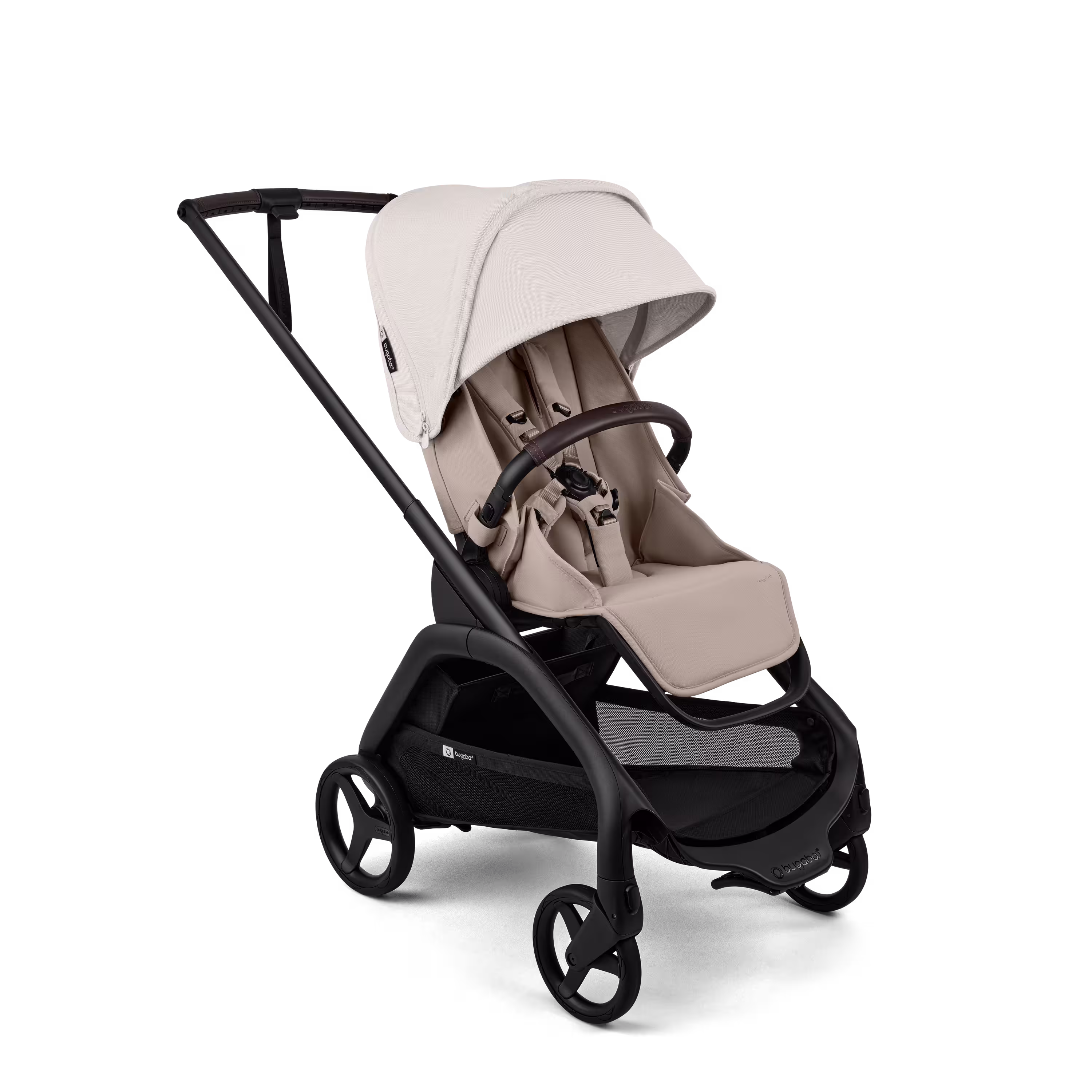 Bugaboo Dragonfly Plus seat stroller black base, desert taupe fabrics, misty white sun canopy - Main Modal Image Slide 1 of 10