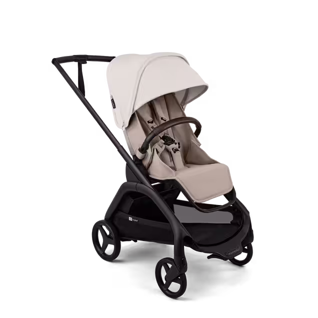 Bugaboo Dragonfly Plus seat stroller black base, desert taupe fabrics, misty white sun canopy - Main Image Slide 1 of 10