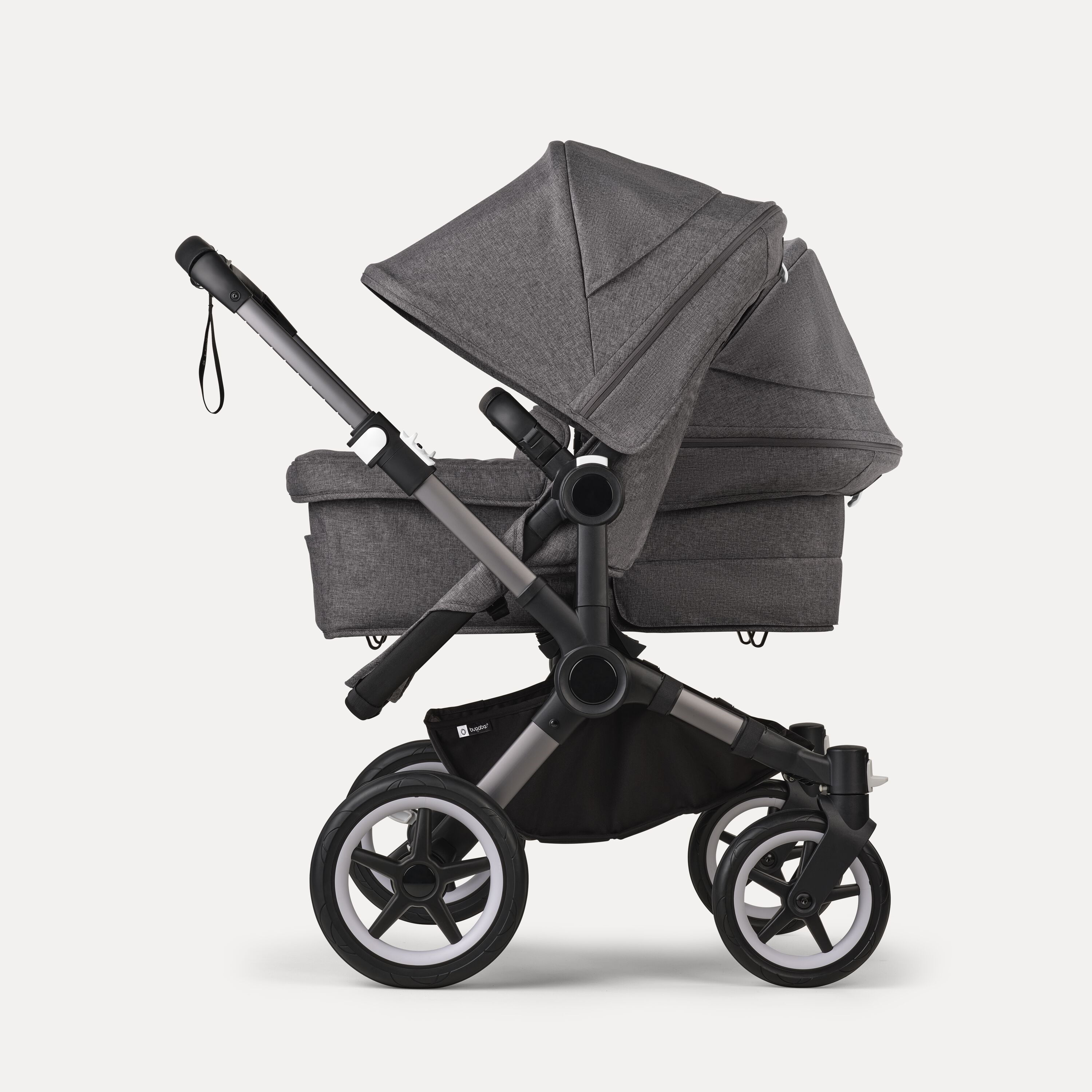 Bugaboo Donkey 5 Duo double stroller graphite base, grey mélange fabrics, grey mélange sun canopy - Main Modal Image Slide 5 of 11