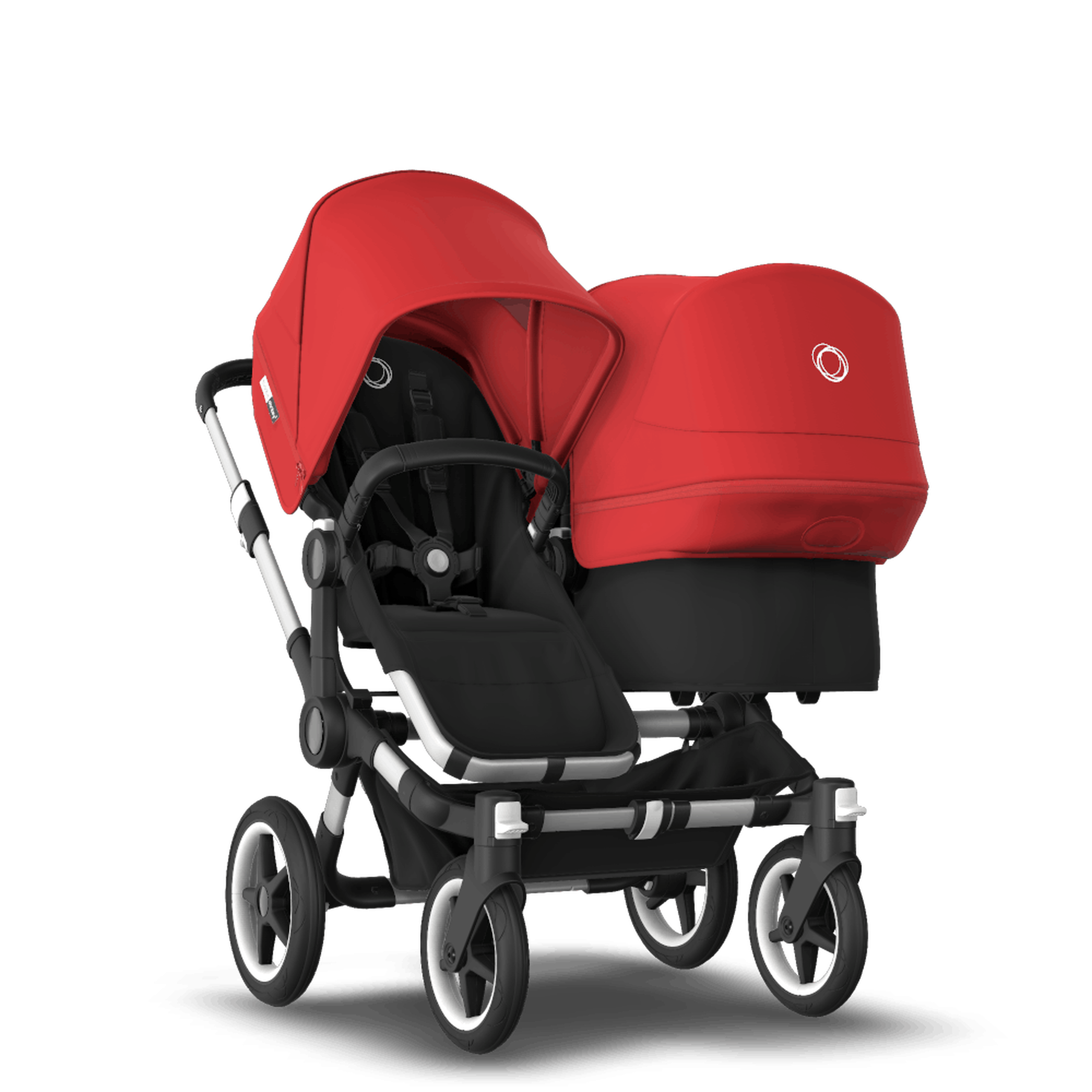 Bugaboo Donkey 3 Duo seat and bassinet stroller red sun canopy, black fabrics, aluminium base - Thumbnail Slide 1 of 5