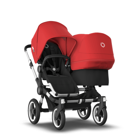 Bugaboo Donkey 3 Duo seat and bassinet stroller red sun canopy, black fabrics, aluminium base - view 1