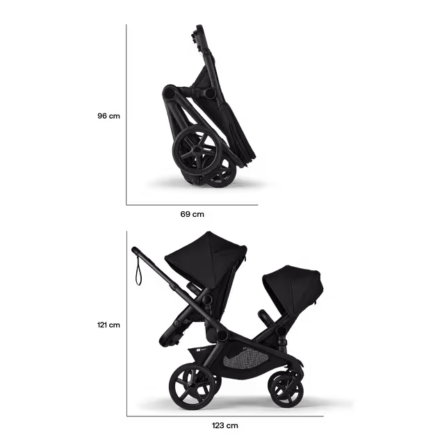 Bugaboo Kangaroo Double bassinet and seat pram black base, dark cherry red fabrics, dark cherry red sun canopy - Main Image Slide 13 of 18