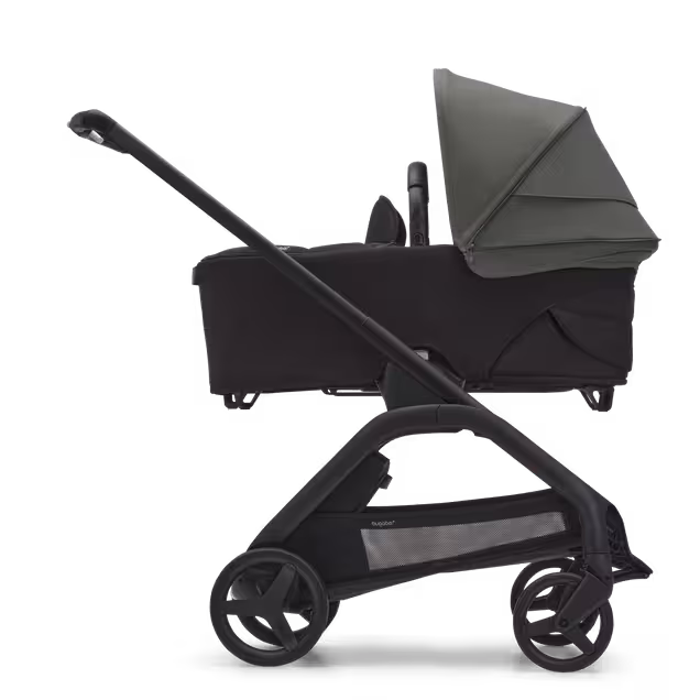 Bugaboo Dragonfly bassinet and seat stroller black base, midnight black fabrics, forest green sun canopy - Main Image Slide 3 van 15
