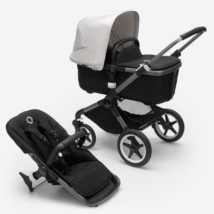 Bugaboo Fox 3 and seat pram Misty white sun canopy, midnight
