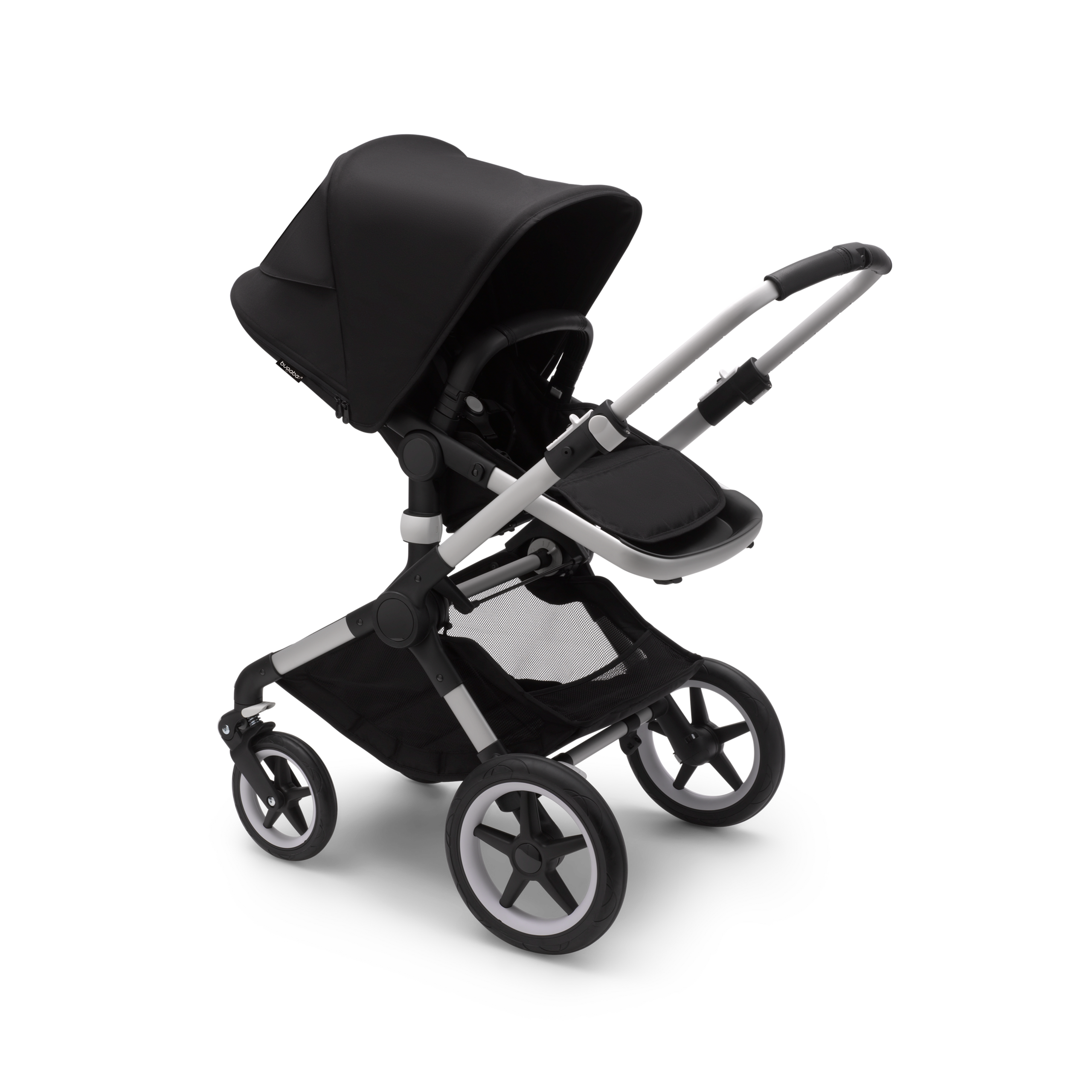 Bugaboo Fox 3 seat stroller with aluminum frame, midnight black fabrics, and midnight black sun canopy. - Thumbnail Slide 1 of 3