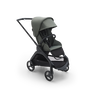 Bugaboo Dragonfly seat pushchair with black chassis, forest green fabrics and forest green sun canopy. - Thumbnail Slide 1 of 18