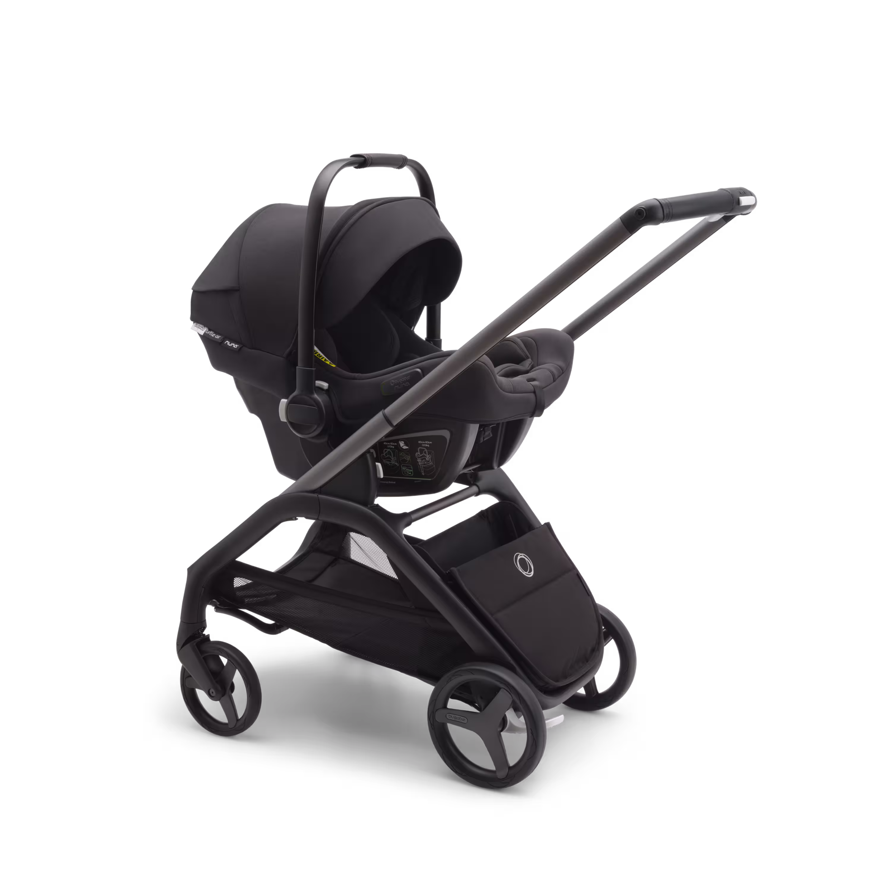 Refurbished Bugaboo Dragonfly bassinet and seat stroller graphite base, midnight black fabrics, skyline blue sun canopy - Main Modal Image Slide 13 of 14