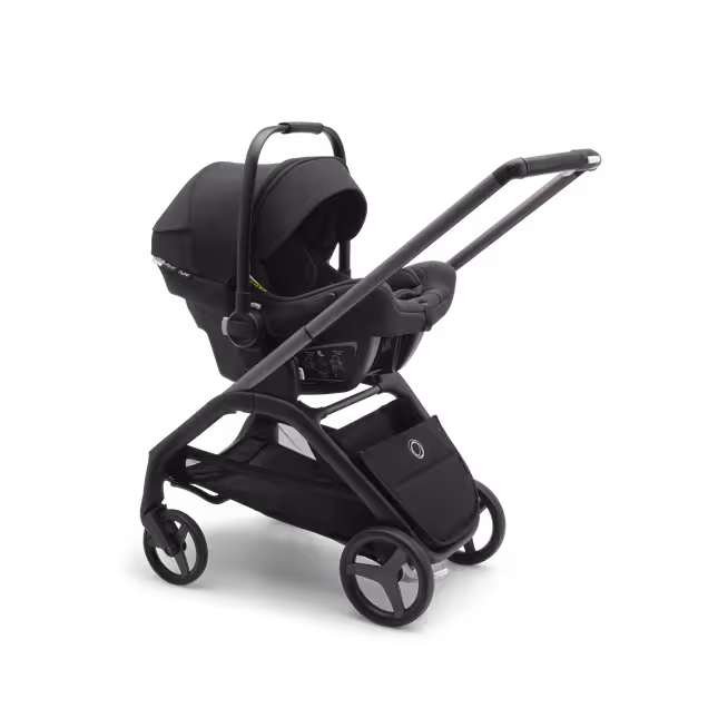 Refurbished Bugaboo Dragonfly bassinet and seat stroller graphite base, midnight black fabrics, skyline blue sun canopy - Main Image Slide 13 of 14