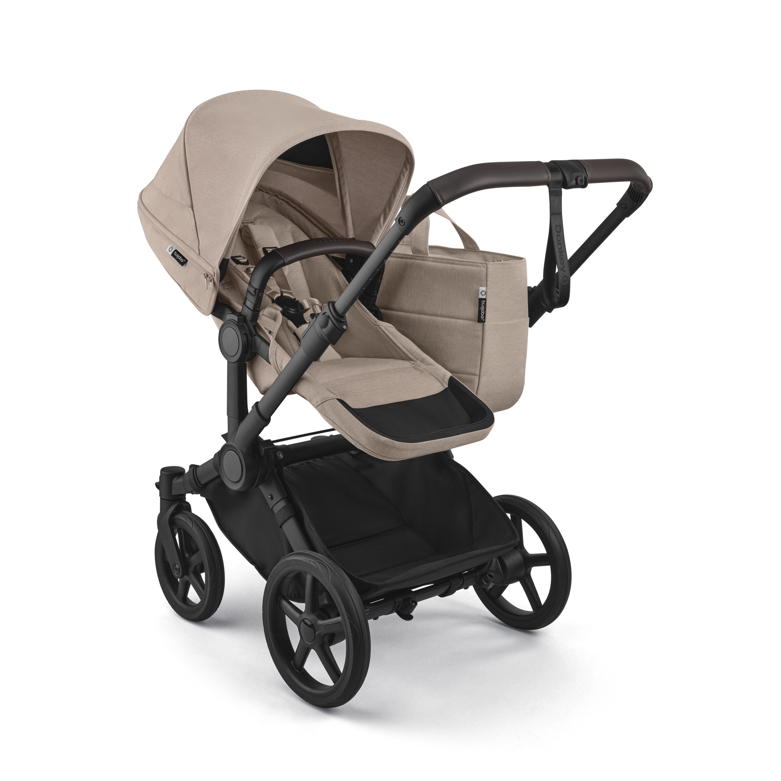 Bugaboo Donkey 6 2-in-1  stroller black base, desert taupe melange fabrics, desert taupe melange sun canopy - Thumbnail Slide 3 of 10